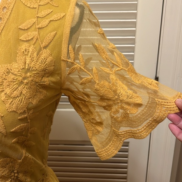 Honey Punch Yellow Lace Boho Romper / Maxi Dress, Size Small, EUC - Picture 7 of 17